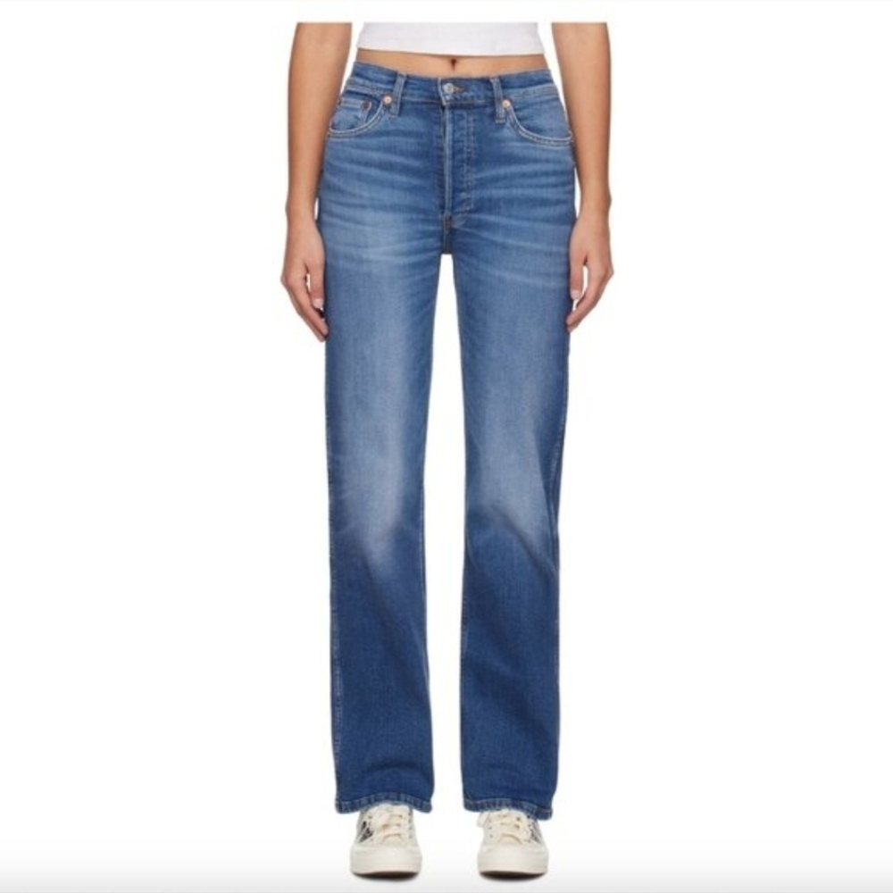 RE/DONE Originals Button Fly High Rise Tapered Leg Strech Tall Jeans Sz 29